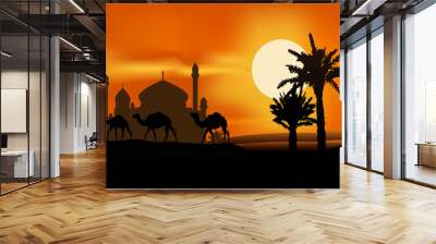 camel trip with mosque background Wall mural