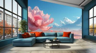 3d surreal landscape with big flower, candy style Wall mural