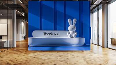 A playful “Thank You” in a modern blue and white room – a minimalist expression of gratitude Wall mural