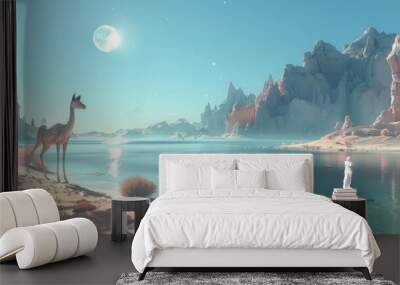 An animal in a desert, landscape  in the style of futuristic surrealism Wall mural