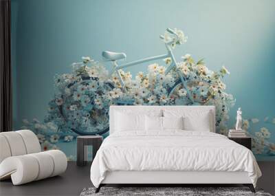 Bicycle made of white flowers, spring minimal concept Wall mural