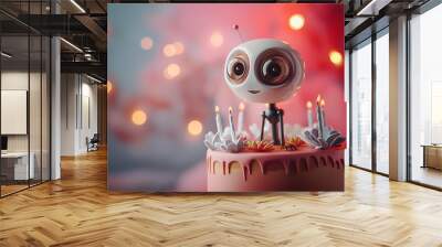 Cute robot character with big eyes, Halloween birthday party Wall mural