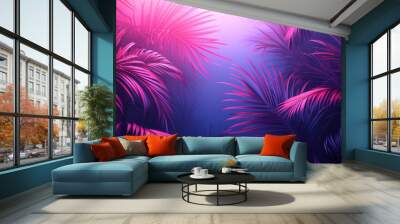 Fluorescent jungle with tropical leaves in striking neon colors Wall mural