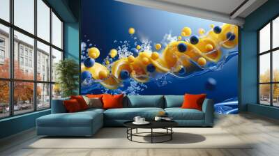 Lemon and blueberries, minimal summer food concept Wall mural