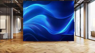 Abstract background with wavy lines and glowing light in blue colors, a gradient of dark colors. Abstract digital technology wallpaper, 8k resolution, super high quality Wall mural