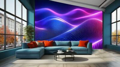 Abstract Digital Technology Background with Wavy Lines and Glowing Purple and Blue Light Gradient, Featuring Dark Tones and Smooth Transitions in 8K High-Resolution Wall mural