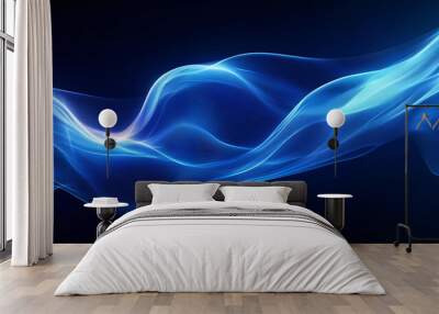 Abstract Digital Technology Background with Wavy Lines and GlowingBlue Light Gradient, Featuring Dark Tones and Smooth Transitions in 8K High-Resolution Wall mural