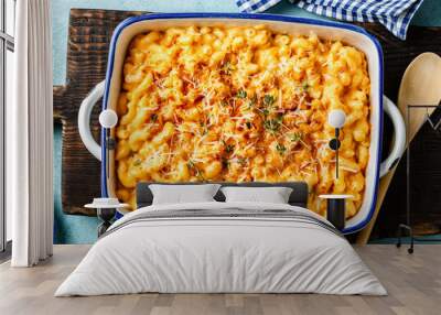 Mac and cheese. traditional american dish macaroni pasta and a cheese sauce Wall mural