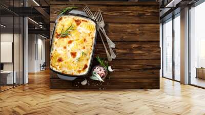 Potato gratin. Baked potato with cream, cheese and garlic Wall mural