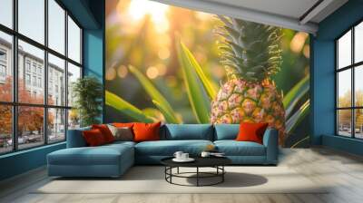 Growing pineapple harvest and producing vegetables cultivation. Concept of small eco green business organic farming gardening and healthy food Wall mural