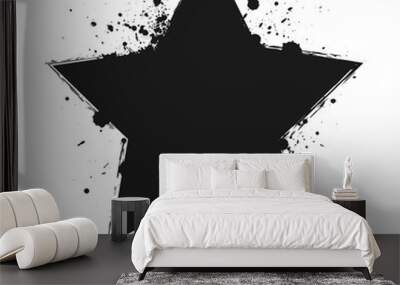 Dripping paint or black star brush stroke isolated on white background. Grunge concept, ink splatter illustration. Wall mural