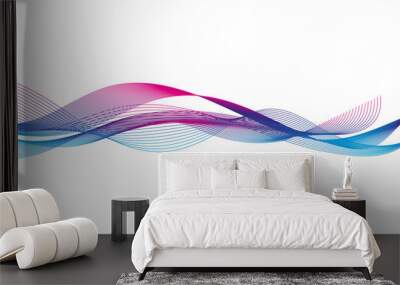 Wave of the many colored lines. Abstract wavy stripes on a white background isolated. Creative line art. Design elements created using the Blend Tool.  Wall mural