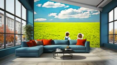 children going on summer field Wall mural