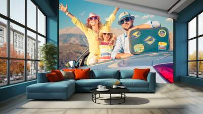 happy family travel by car in the mountains Wall mural