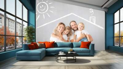 Parents with children having fun at home Wall mural