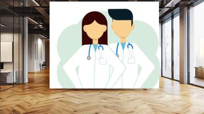 Illustration of two doctors man and woman in white coats and with stethoscopes Wall mural