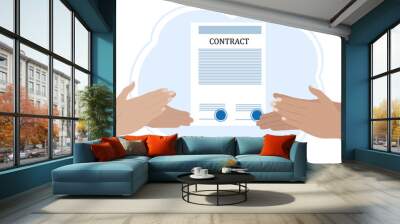 The concept of successful signing of the contract. Hands in suits are applauding, there is a contract on the table. Wall mural