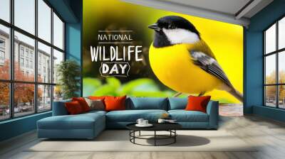 A yellow and black Parus Major bird with text: 