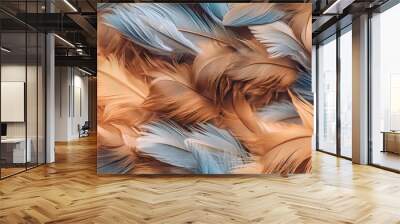 Beautiful seamless pattern with wild bird brown feathers, endless texture. Fabric template. Organic background. Generated with AI. Wall mural