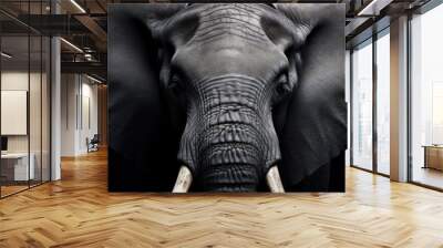 Close up elephant on gray background, wide horizontal panoramic banner with copy space, or web site header with empty area for text. Wall mural