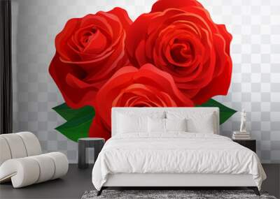 Vector beautiful red roses in shape of heart floral decorative element with transparent shadow Wall mural