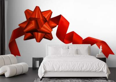 Vector realistic beautiful red gift bow and silk reebon Christmas decorative element for design of packaging Wall mural