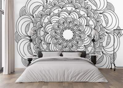 Antistress mandala coloring page with wide arches and curls, zen doodle patterns in the shape of a round frame Wall mural