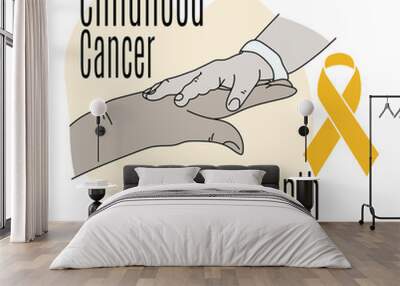 Childhood Cancer Awareness Month, a supporting hand and a symbolic ribbon for a post on a medical theme Wall mural