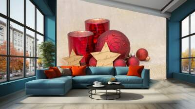 Festve Red And Gold Christmas Decoration Wall mural