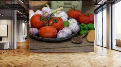 Mediterranean Cuisine Still Life With Tomatoes Wall mural