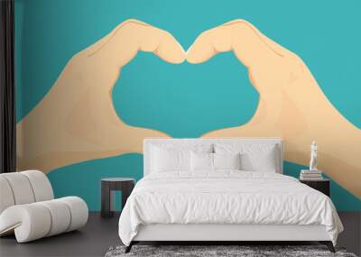 Heart shape hands. Vector icon with illustration of two palms making heart sign. Concept of love, romance, friendship, kindness and care. Flat style. Wall mural