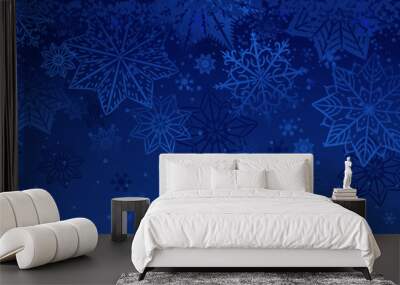 Blue christmas banner with snowflakes. Merry Christmas and Happy New Year greeting banner. Horizontal new year background, headers, posters, cards, website.Vector illustration Wall mural