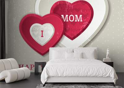 Grey background with  two hearts and wishes text for Mother's Da Wall mural