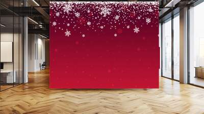 Red christmas banner with snowflakes. Merry Christmas and Happy New Year greeting banner. Horizontal new year background, headers, posters, cards, website.Vector illustration Wall mural