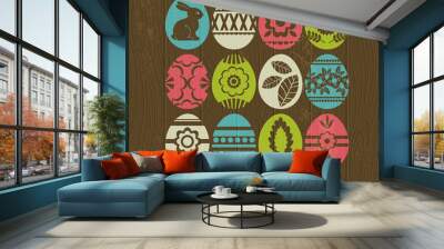 wooden background with color easter eggs, vector Wall mural