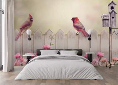 Northern Cardinal Male and Female Wall mural