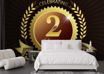 Celebrating 2 Years Anniversary - Laurel Wreath Seal & Ribbon Wall mural