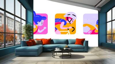 vector cartoon flat style triathlon icon set Wall mural