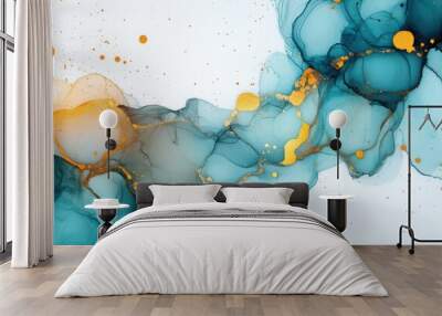 Abstract Blue Gold Ink. Wall mural