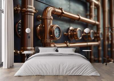 Copper Pipes and Gauges. Wall mural