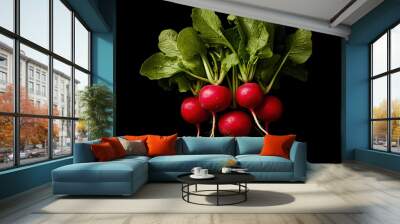 Fresh Radishes with Green Tops. Wall mural