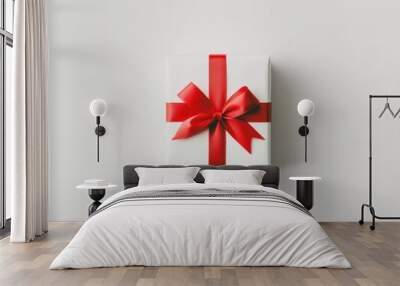 Gift Box with Red Bow. Wall mural