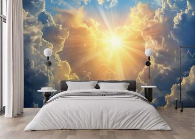 Heavenly Light Breaking Through Clouds. Wall mural