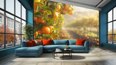 Orange Orchard in Sunlight. Wall mural