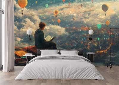 Reading on Clouds. Wall mural