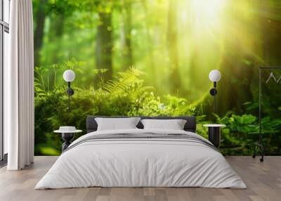 Sunlit Forest Moss. Wall mural