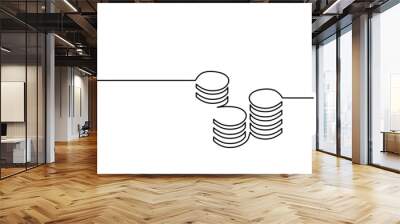 Abstract coins as continuous lines drawing on white background. Vector Wall mural