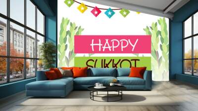 Vector illustration of a Background for Jewish holiday Happy Sukkot. Wall mural