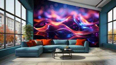 Abstract futuristic background with glowing wave and neon lines. Fantastic wallpaper Wall mural