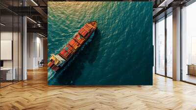 Aerial view container cargo ship, import export commerce business trade logistic and transportation of International by container cargo ship boat in the open sea, Ai generated. Wall mural